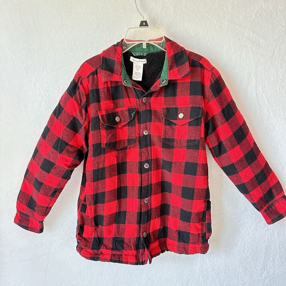 Tommy Bahama Jacket Boys X Large 16 Buffalo Plaid Shepa Lined Red/Black